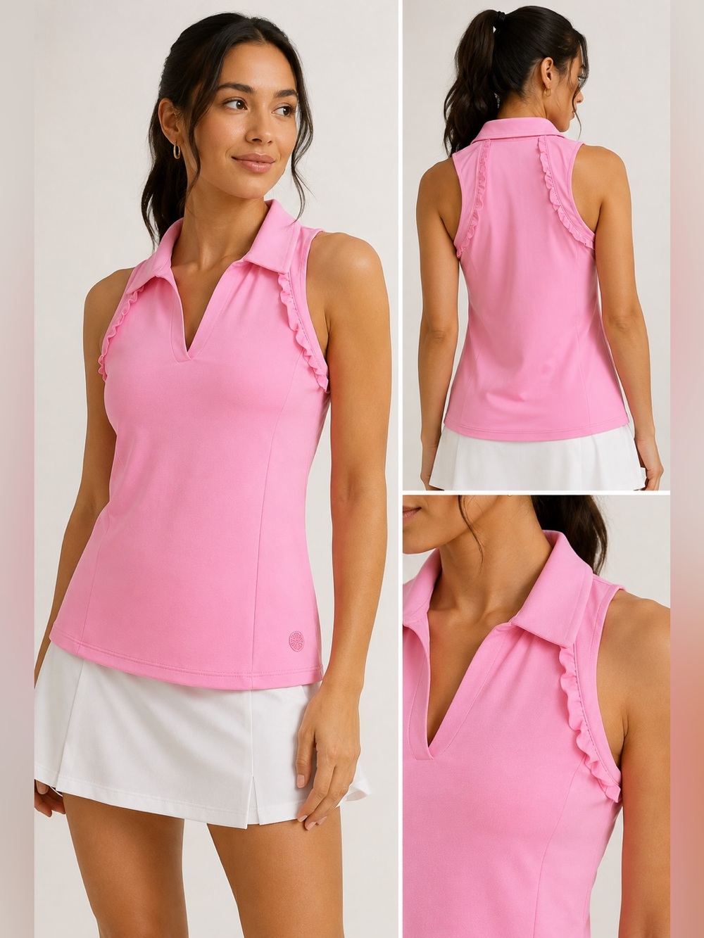 Lilly Pulitzer Luxletic Pink Ruffle Sleeveless Polo Top XS